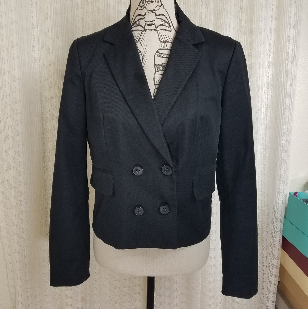 Club Monaco Double Lined Double Button Black Cropped Blazer Size 10